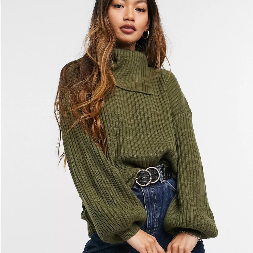 M Lounge relaxed split collar ballon sleeve sweater